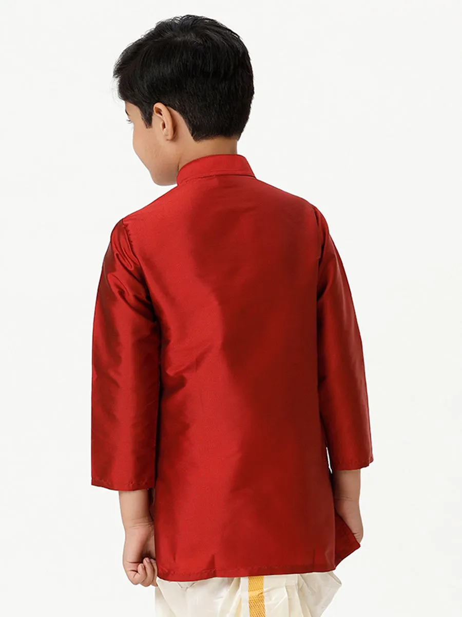 Boys Silk Cotton Full Sleeves Red Kurta
