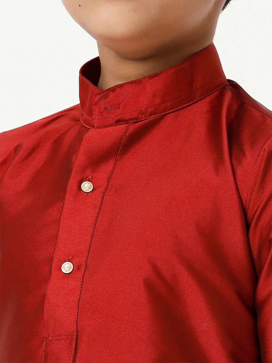Boys Silk Cotton Full Sleeves Red Kurta