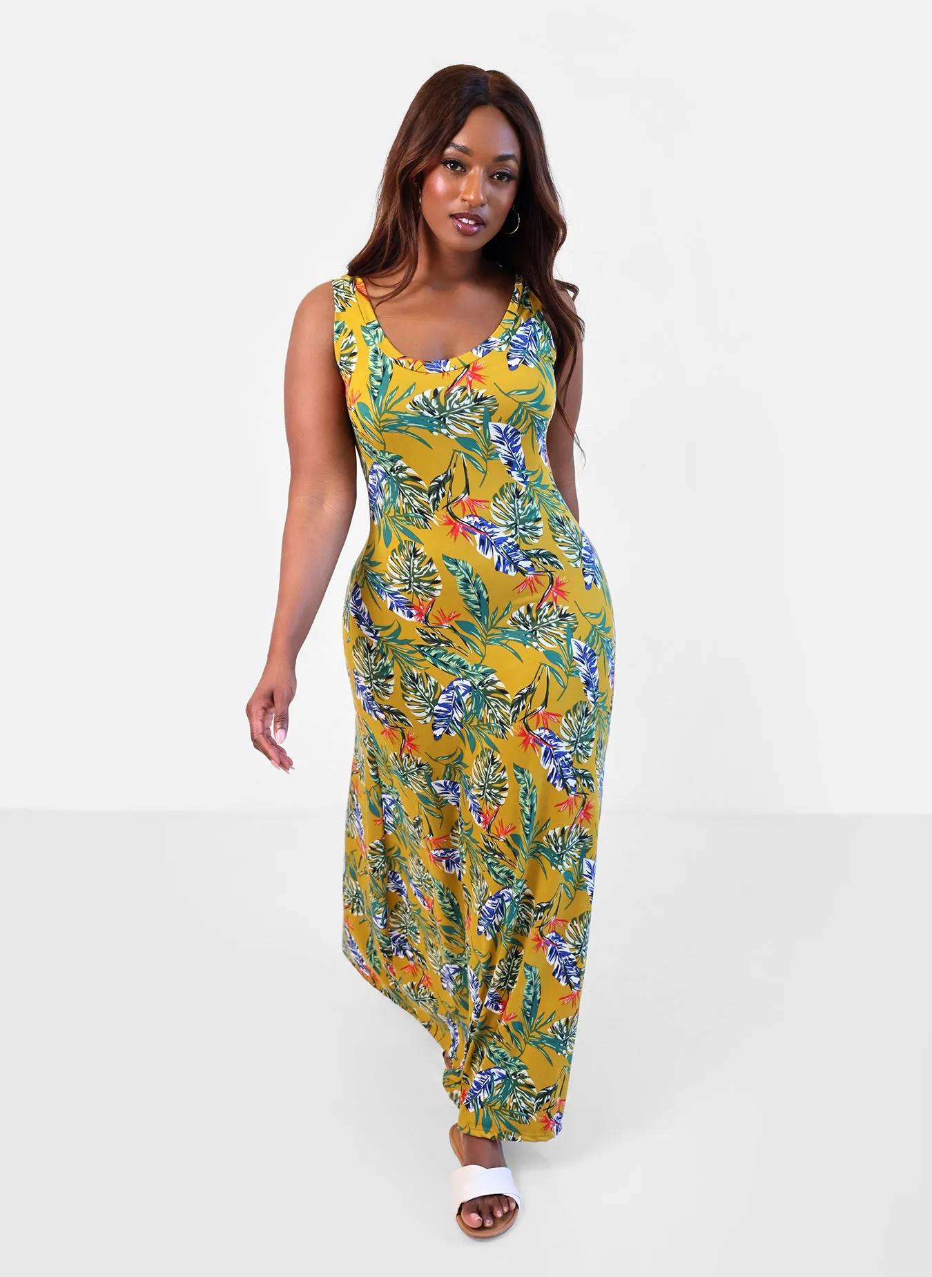 Bright Idea Tropical Print A-Line Maxi Dress