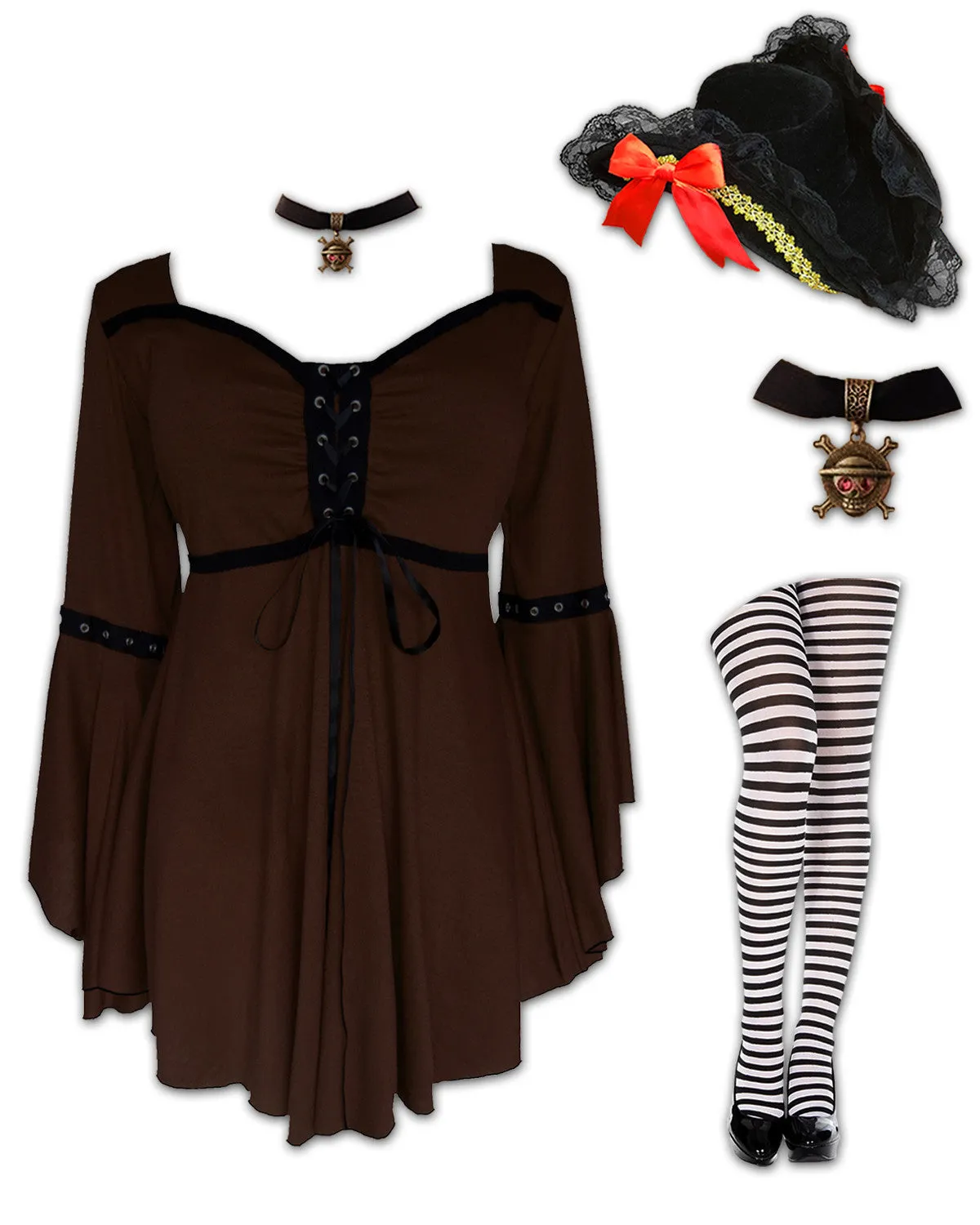 Buccaneer Pirate Costume with Ofelia Top, Walnut