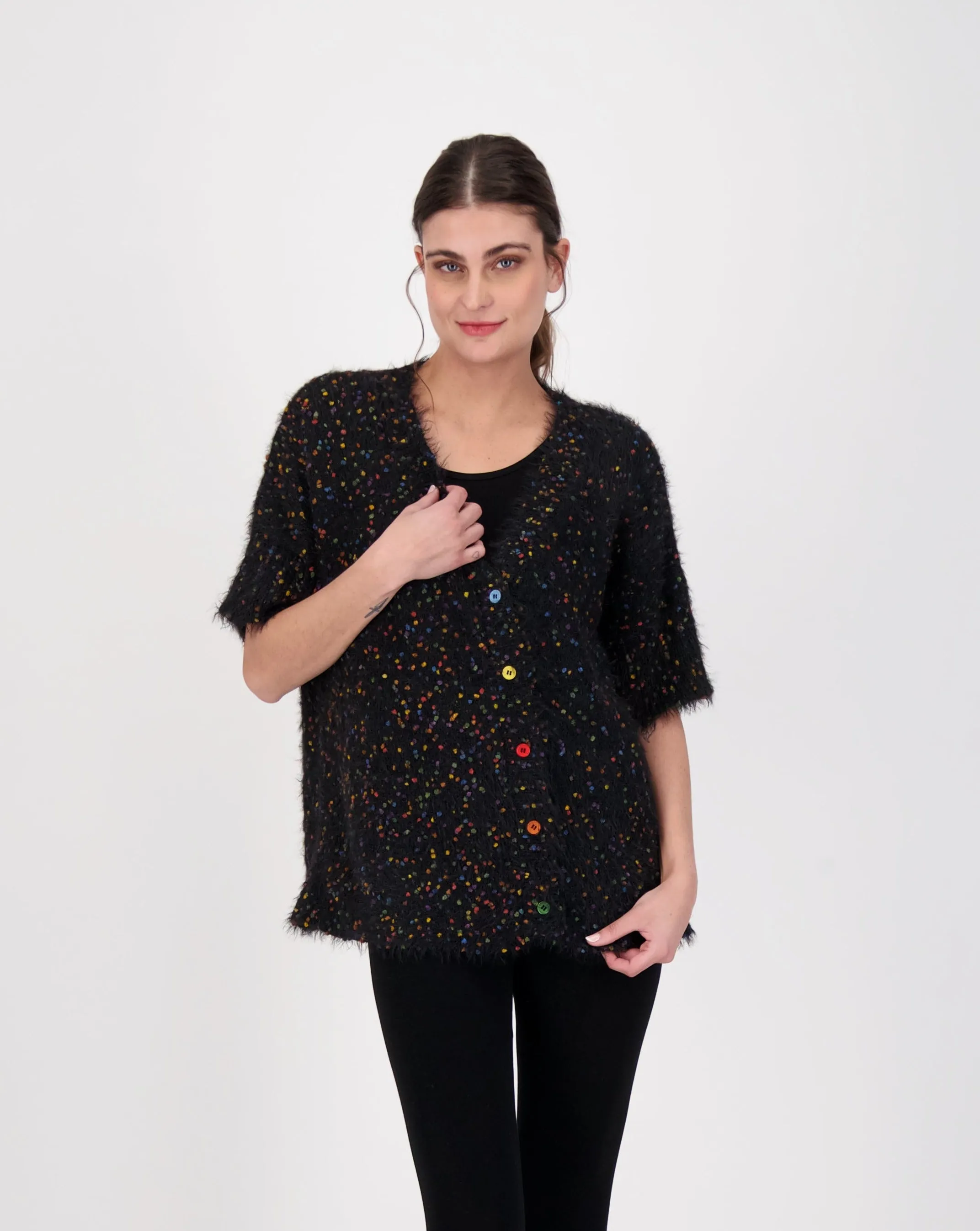 Button Down Confetti Sweater Cardigan