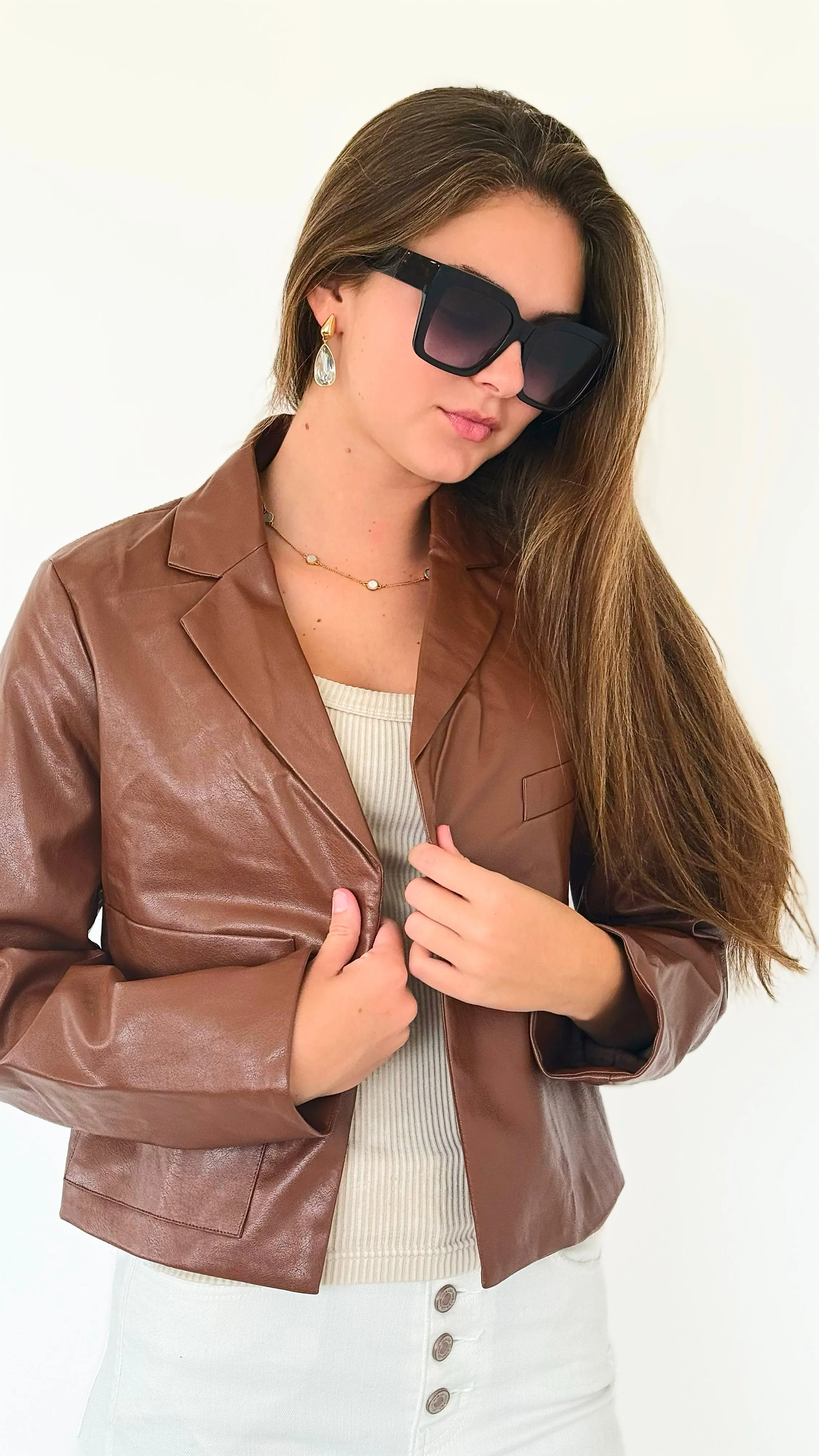 Caramel City Vegan Leather Blazer