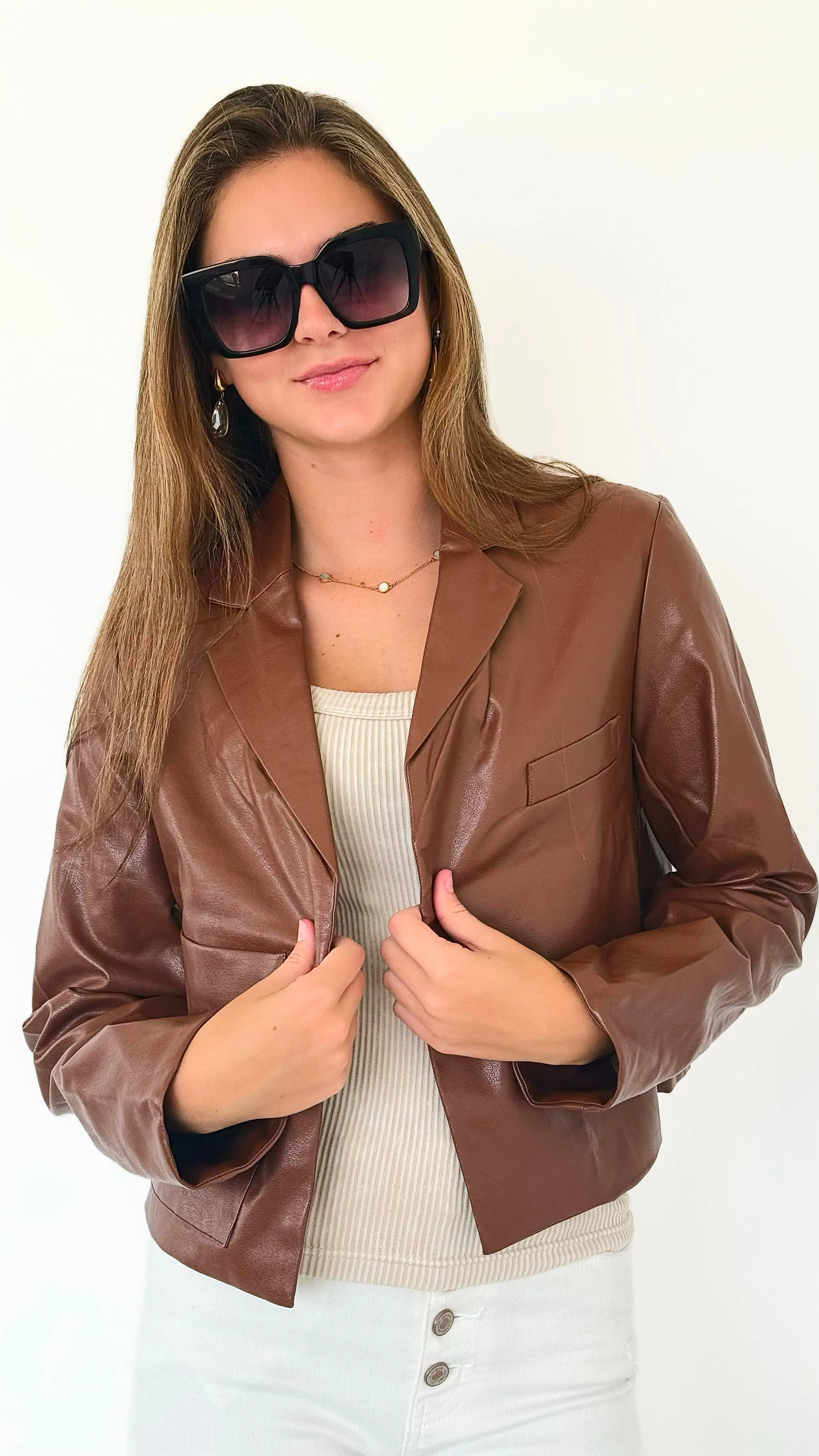 Caramel City Vegan Leather Blazer