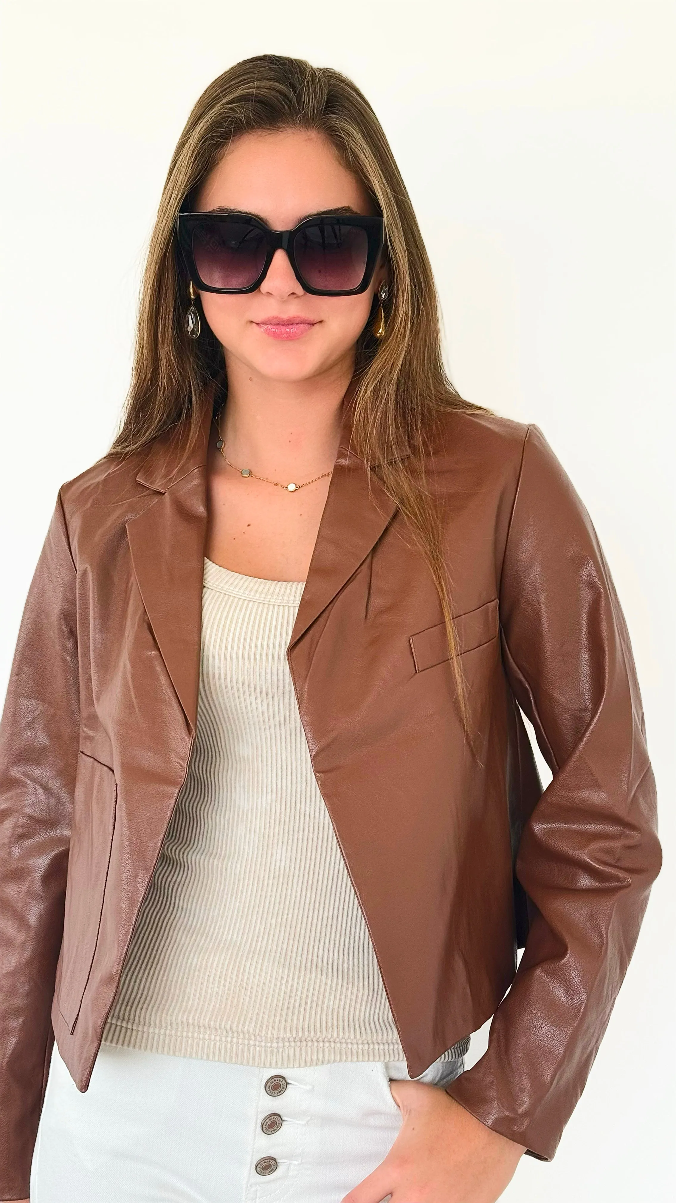 Caramel City Vegan Leather Blazer