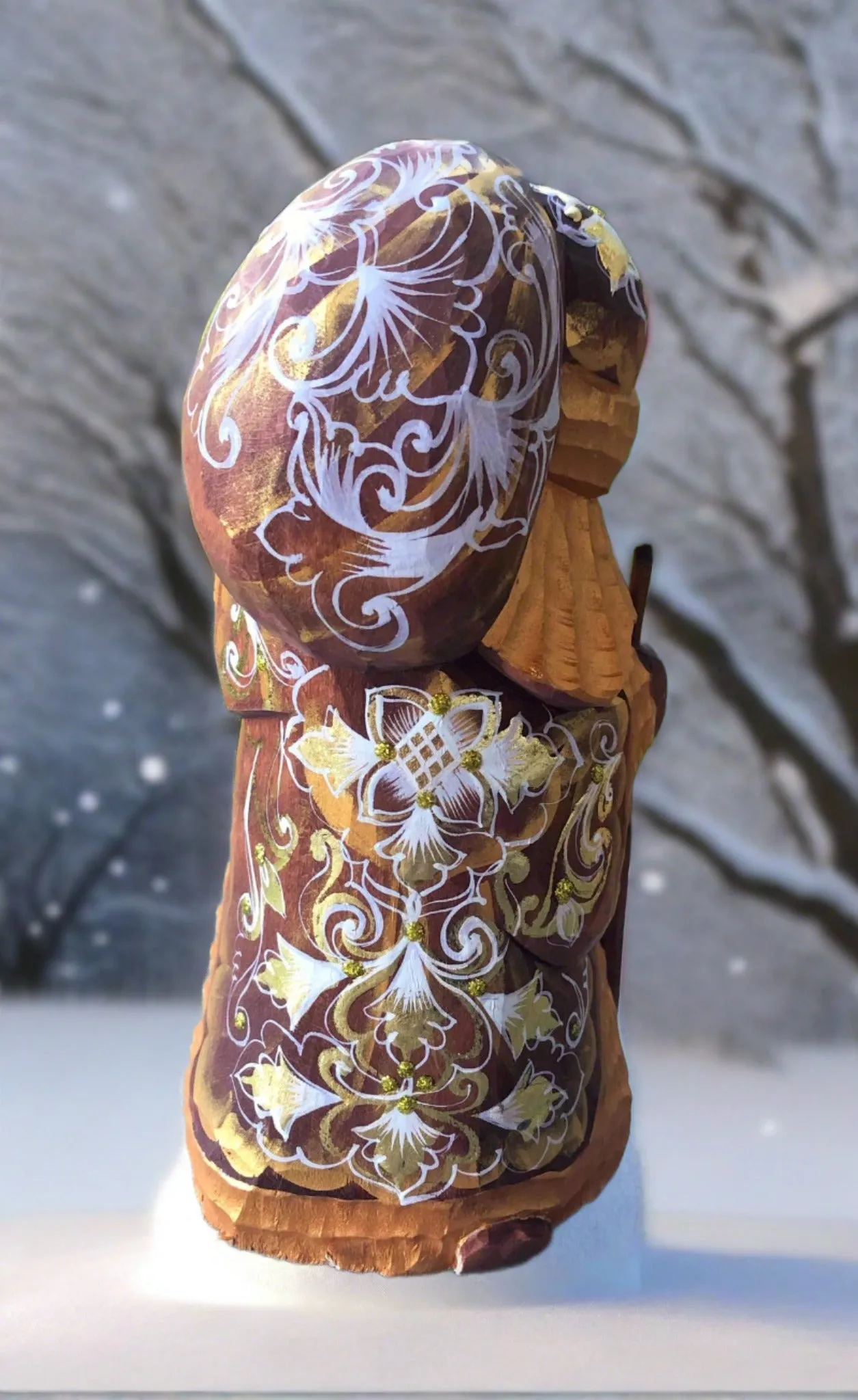 Carved Russian Santa- Gold and Brown Coat