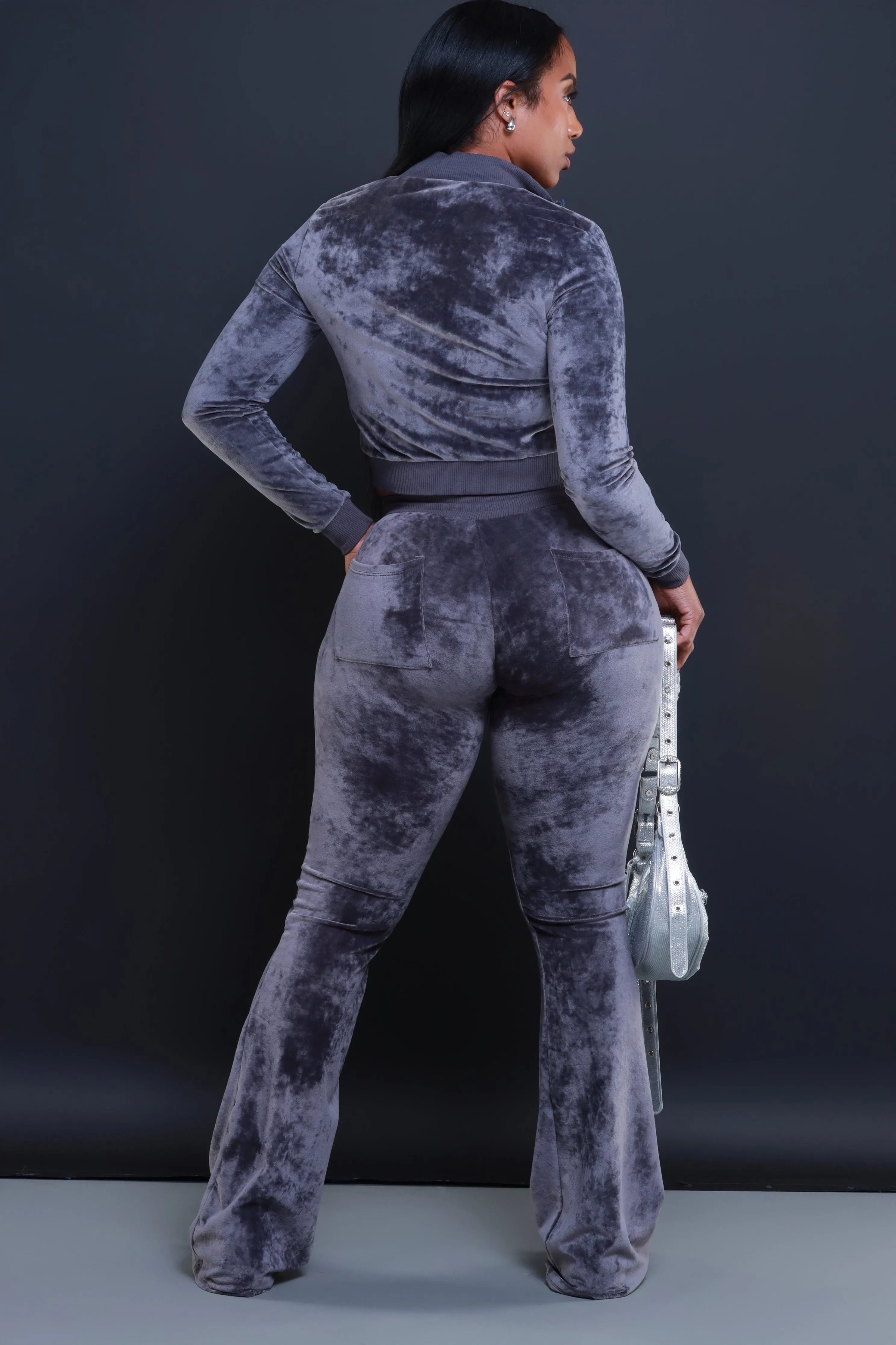 Catch An Opp Velvet Jogger Set - Gray