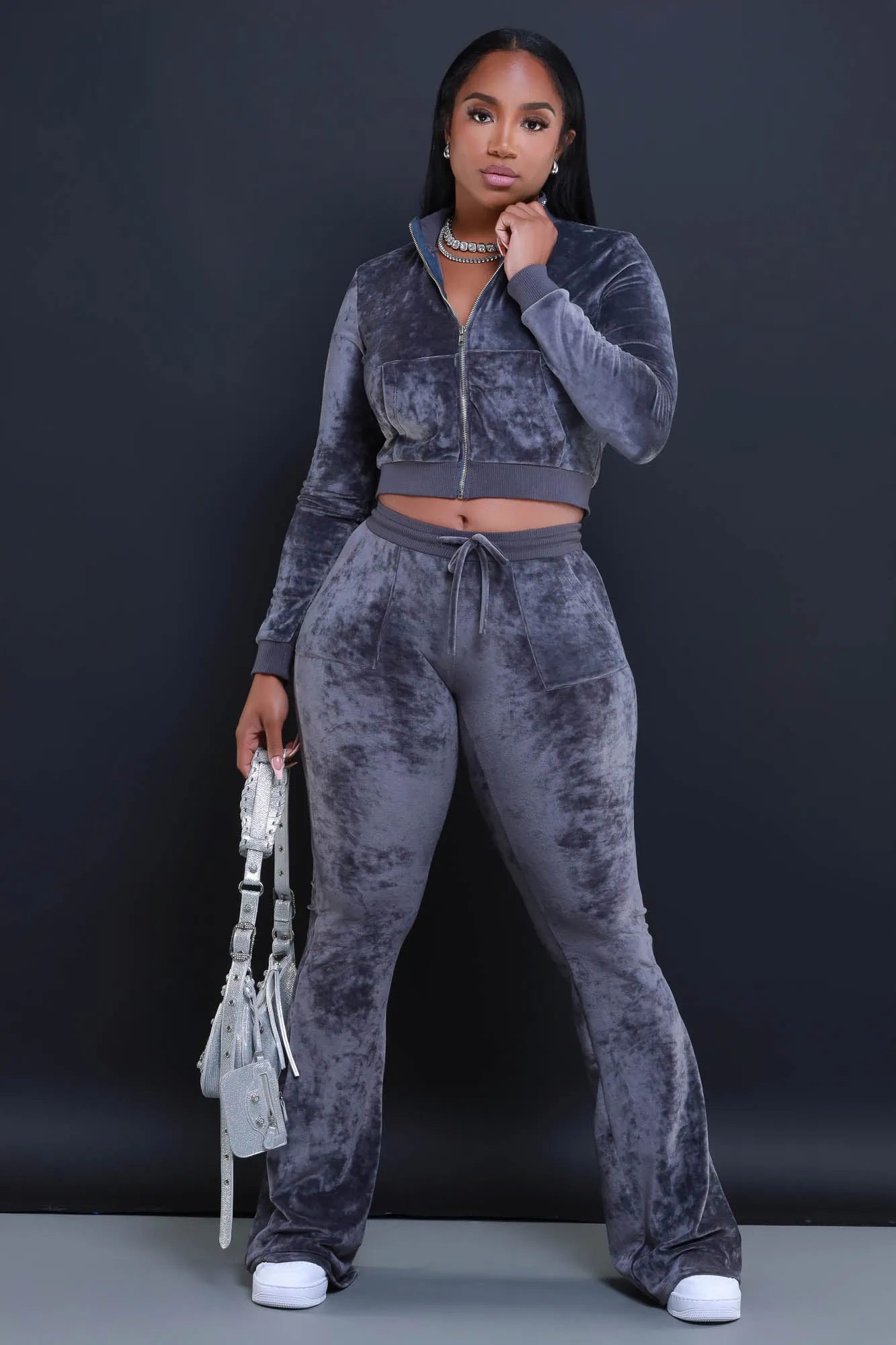 Catch An Opp Velvet Jogger Set - Gray