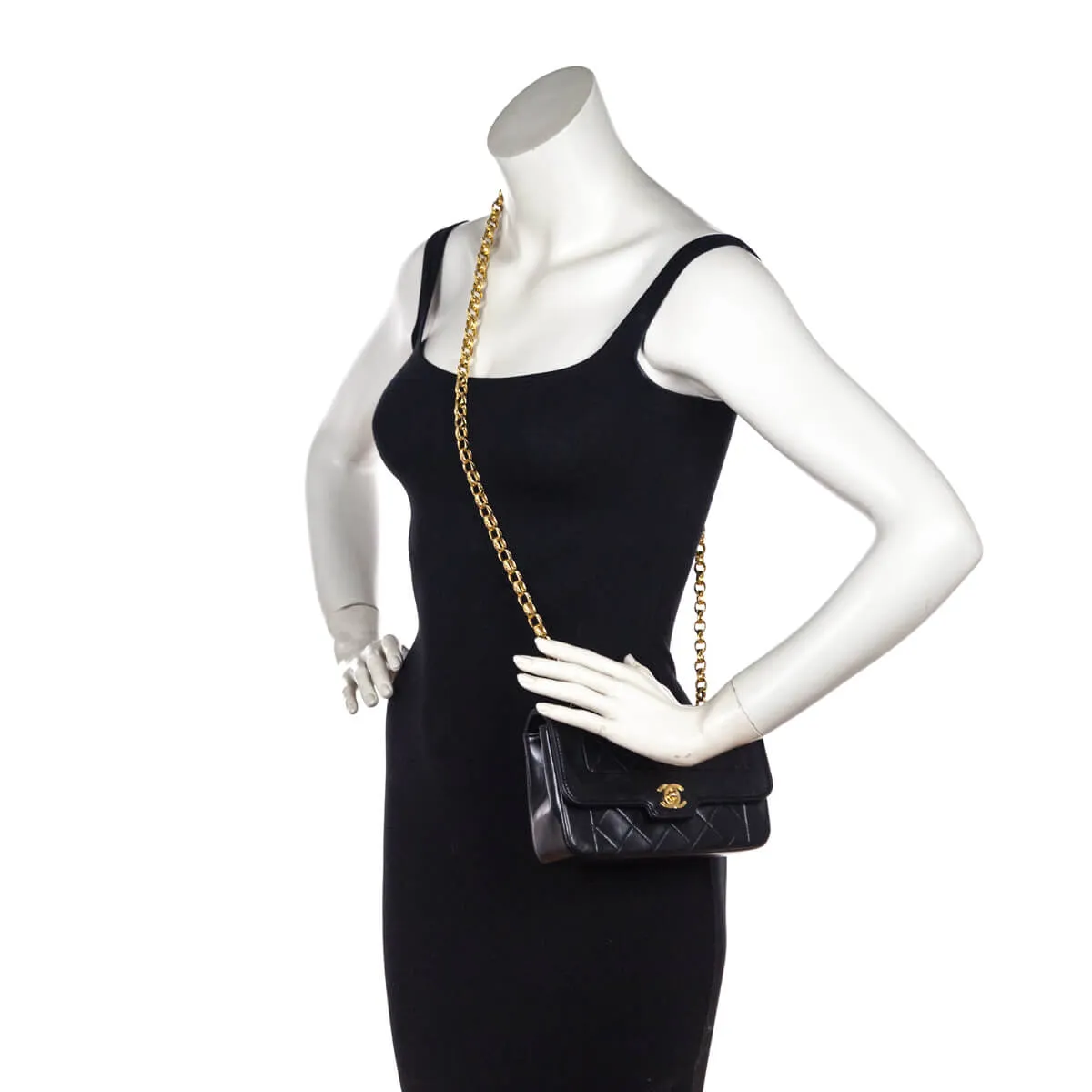 Chanel Black Quilted Lambskin Vintage Mini Diana Flap Bag