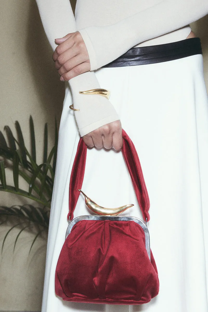 CHILI ON RED VELVET BELLA HANDBAG