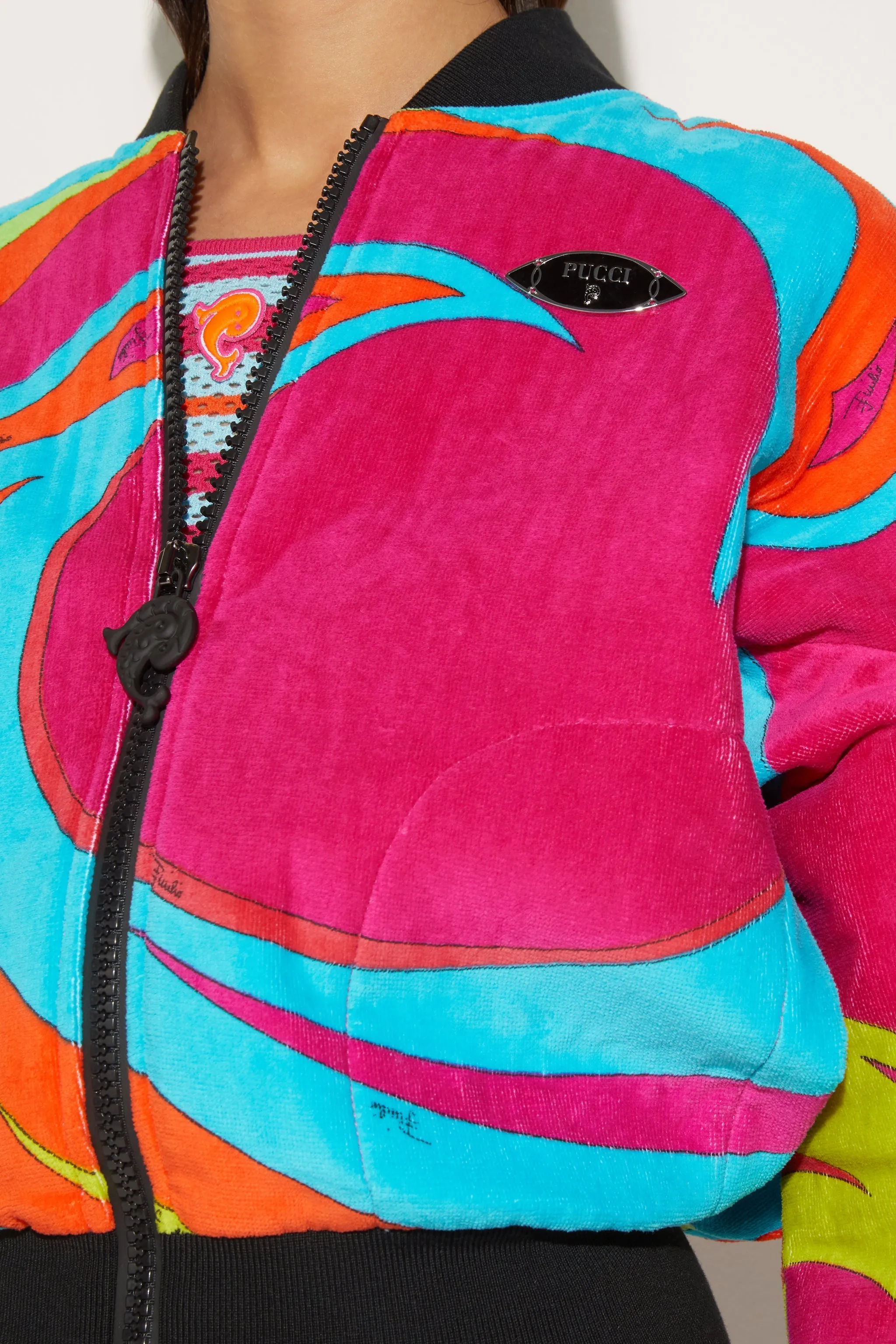 Cigni-Print Velvet Bomber Jacket