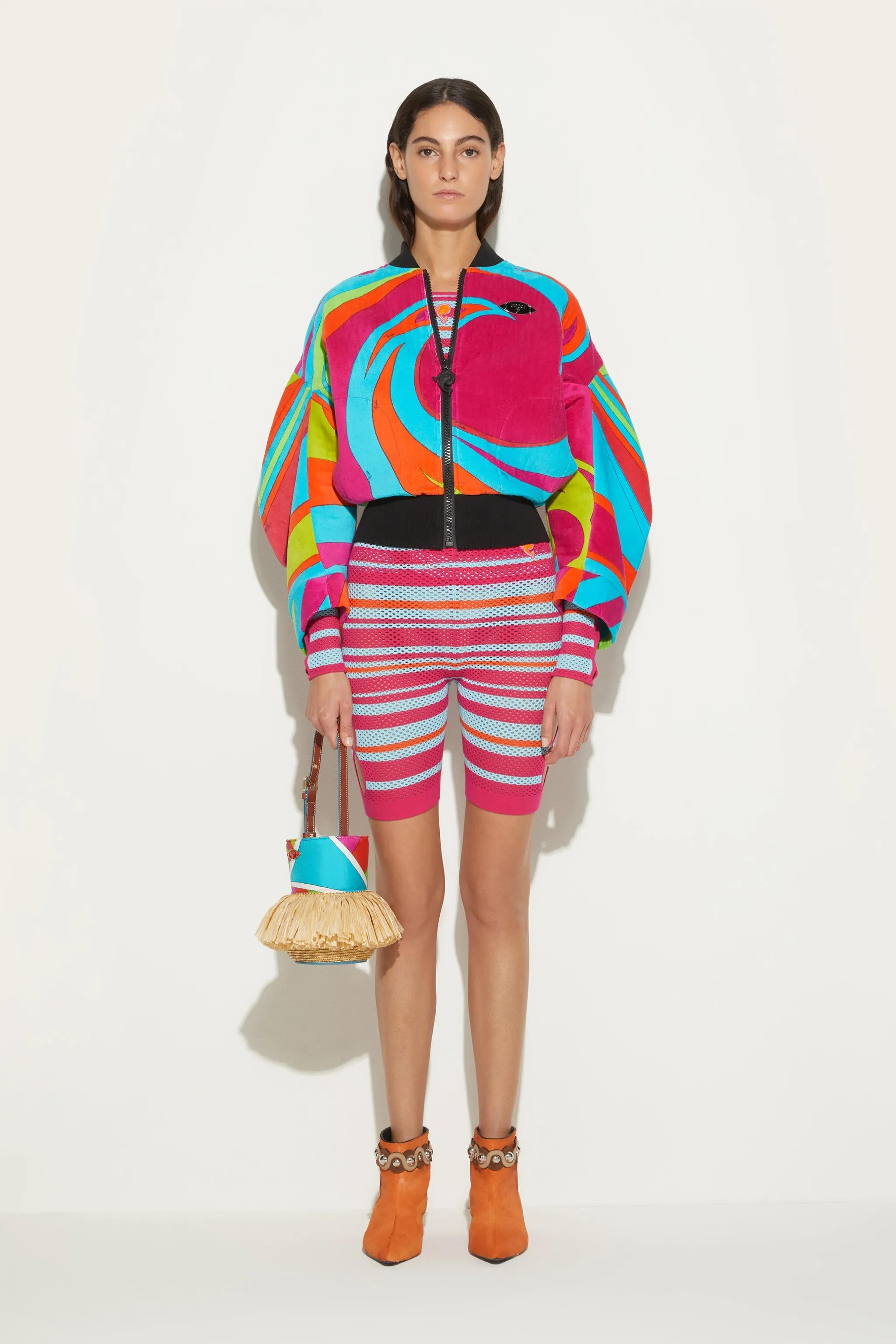 Cigni-Print Velvet Bomber Jacket