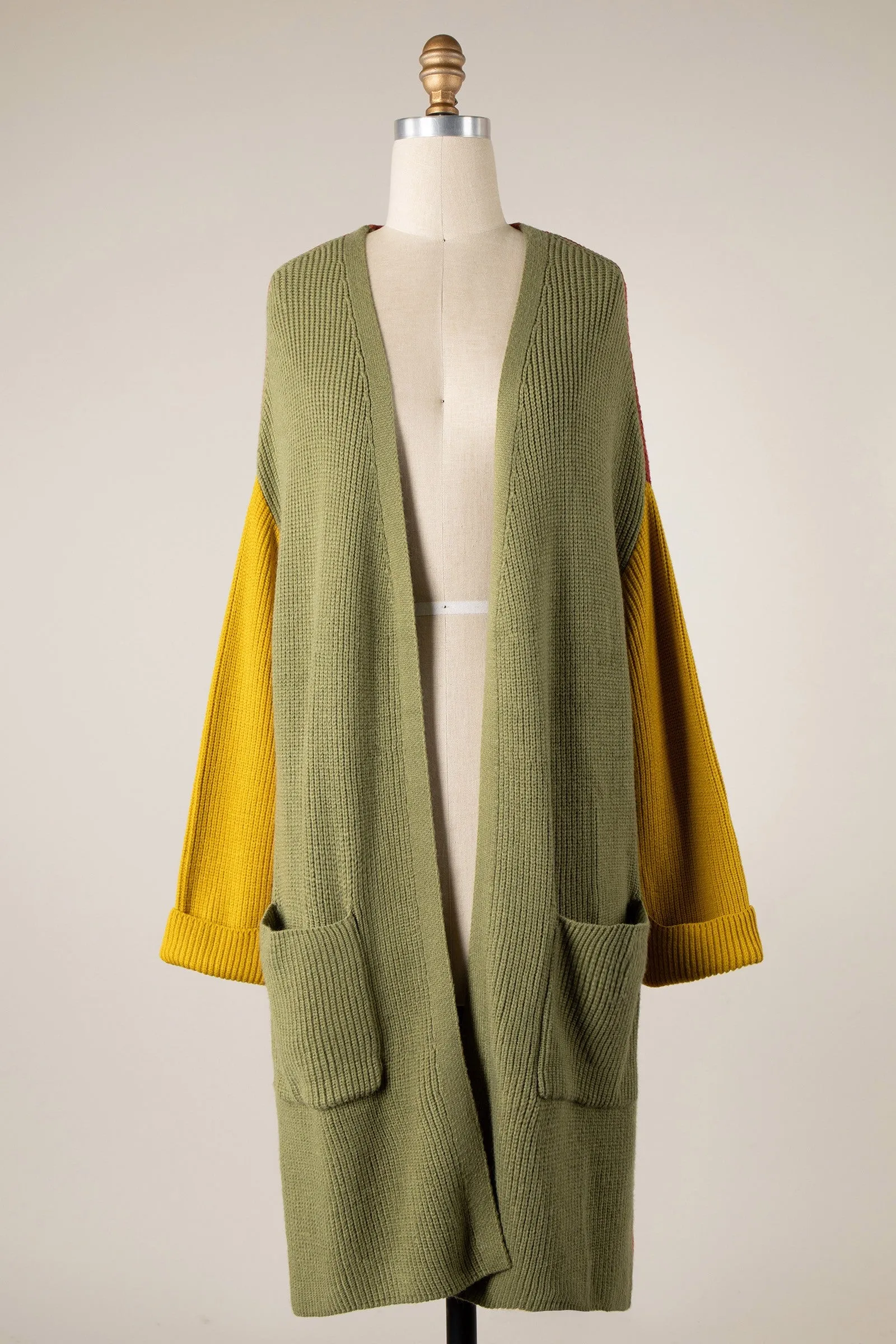 COLOR BLOCK LONG BODY KNIT CARDIGAN 1 PACK