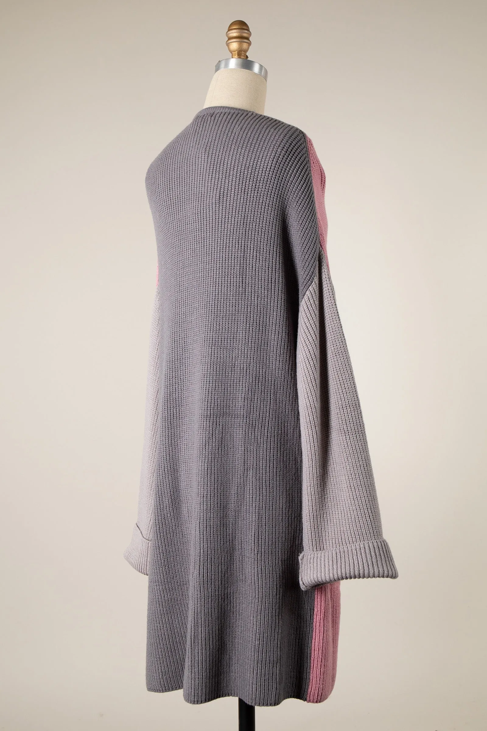 COLOR BLOCK LONG BODY KNIT CARDIGAN 1 PACK