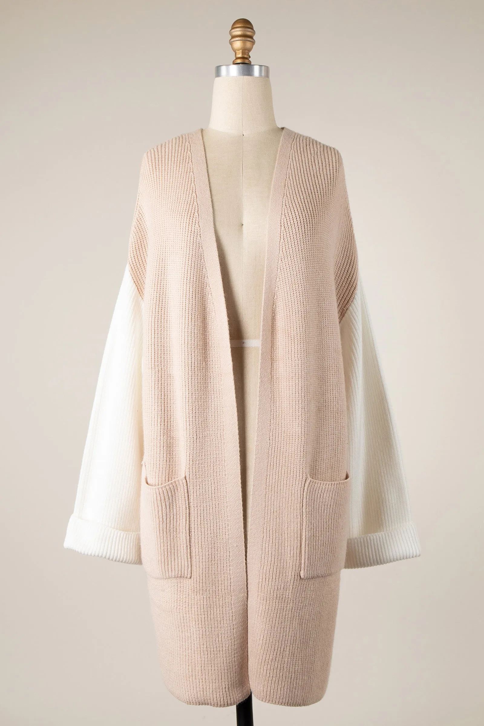 COLOR BLOCK LONG BODY KNIT CARDIGAN 1 PACK