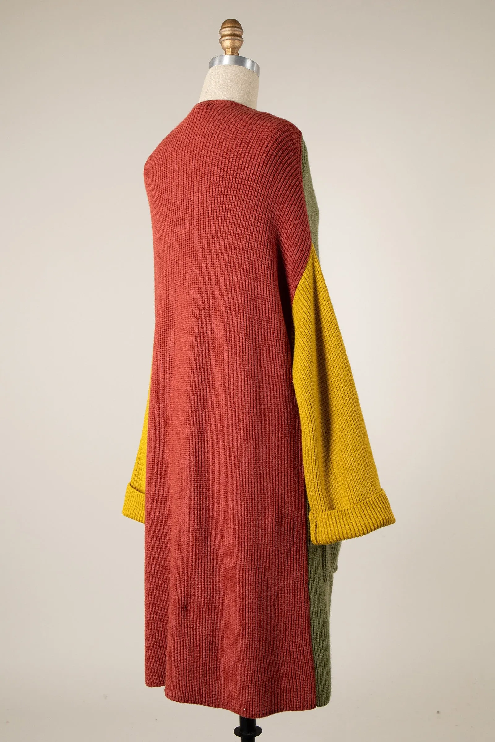 COLOR BLOCK LONG BODY KNIT CARDIGAN 1 PACK