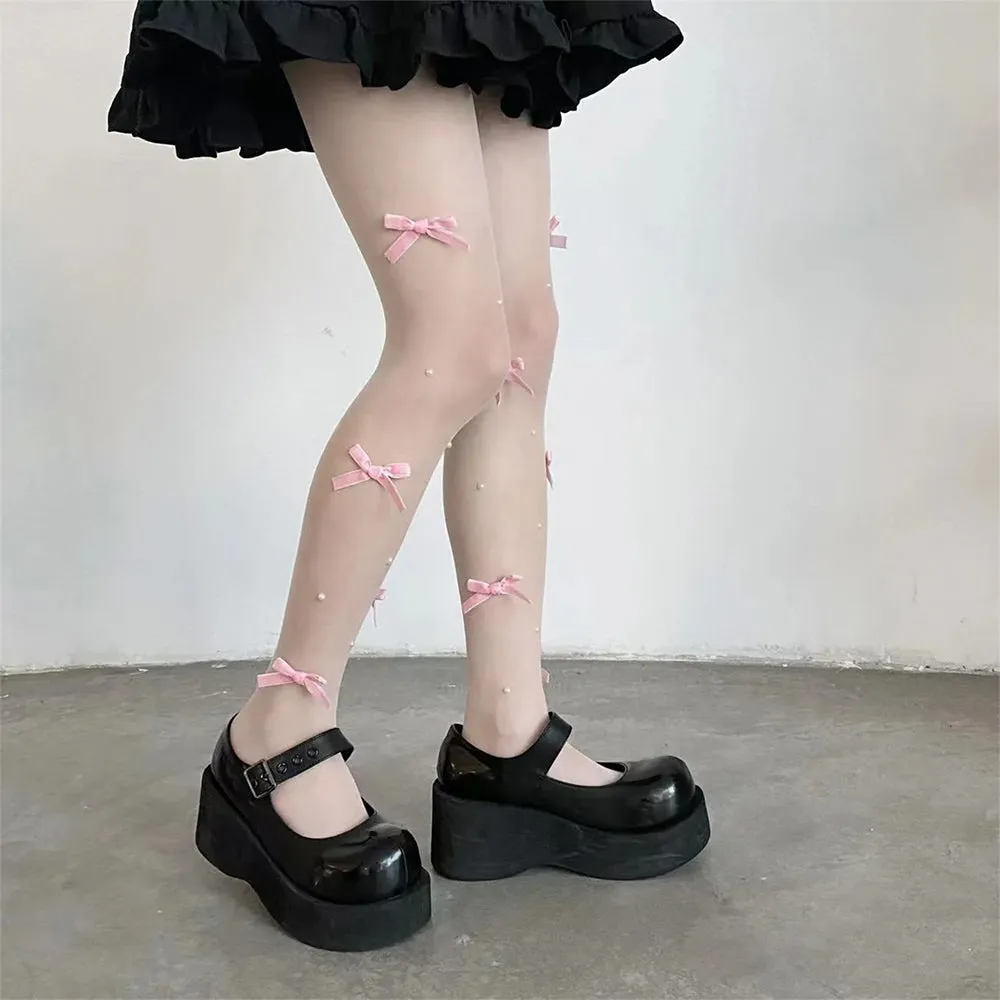 Coquette Aesthetic Velvet Bow Tights