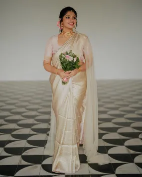 Divine Beige Soft Silk Saree With Ideal Blouse Piece