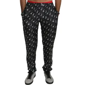 Dolce & Gabbana Elegant Black Musical Instrument Print Silk Pants