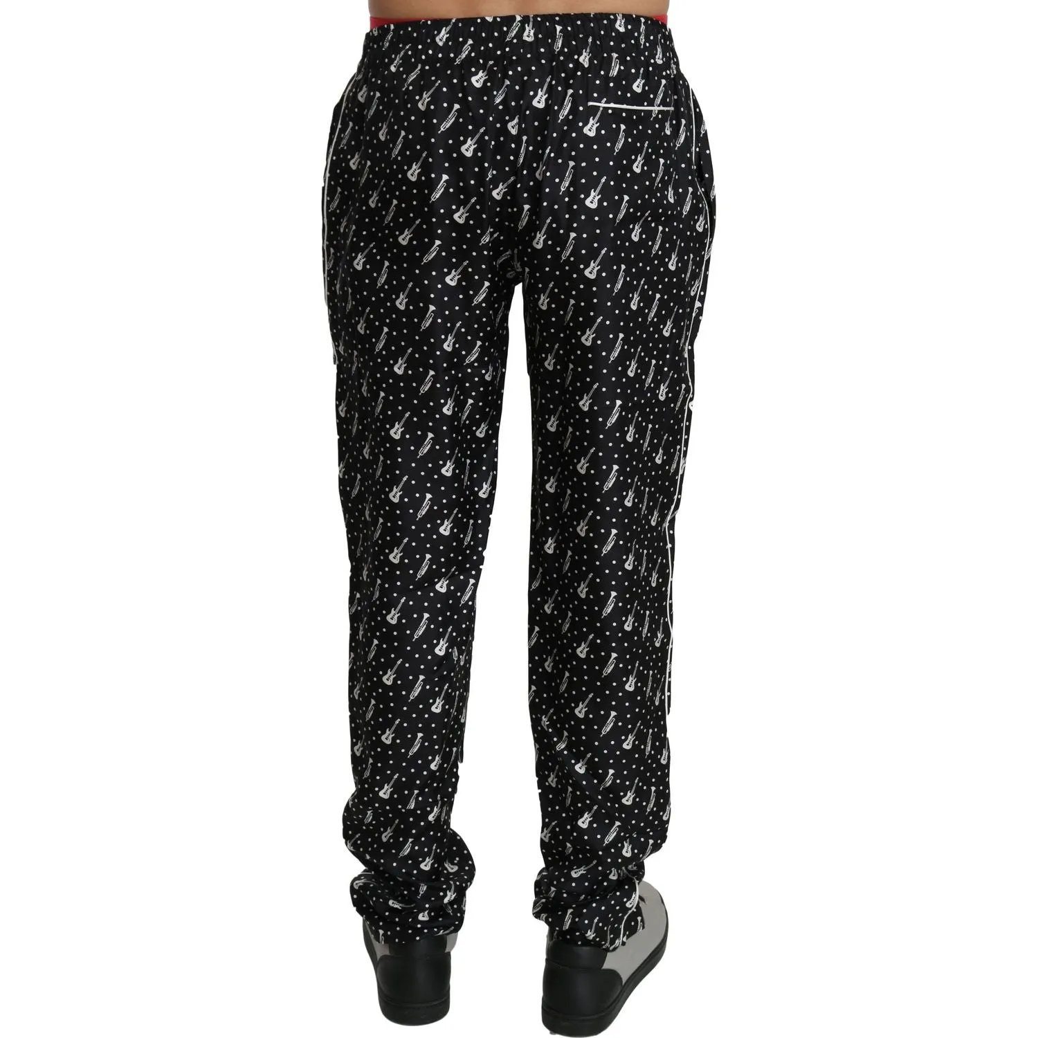 Dolce & Gabbana Elegant Black Musical Instrument Print Silk Pants