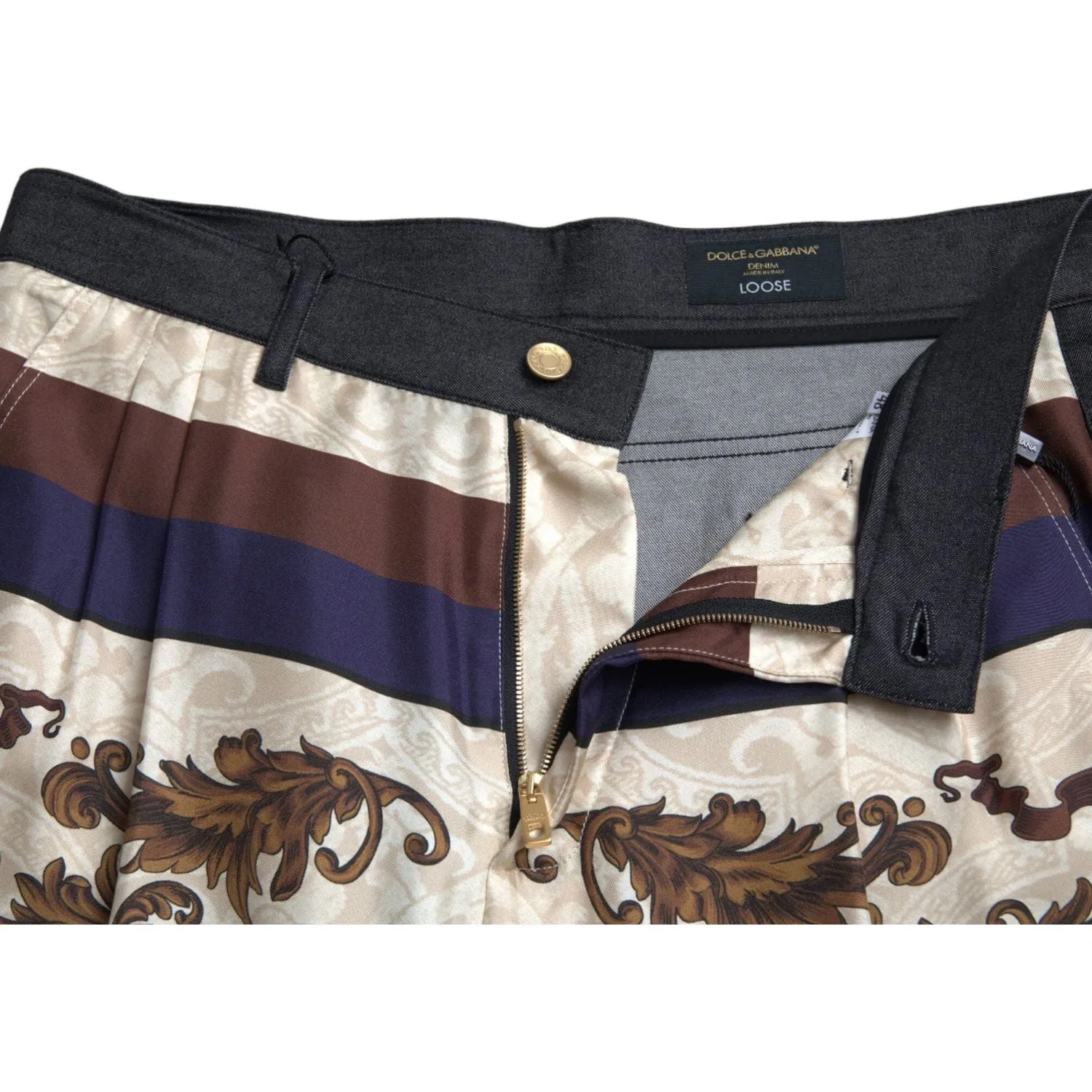Dolce & Gabbana Elegant Silk Skinny Pants with Heraldic Print