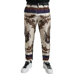 Dolce & Gabbana Elegant Silk Skinny Pants with Heraldic Print