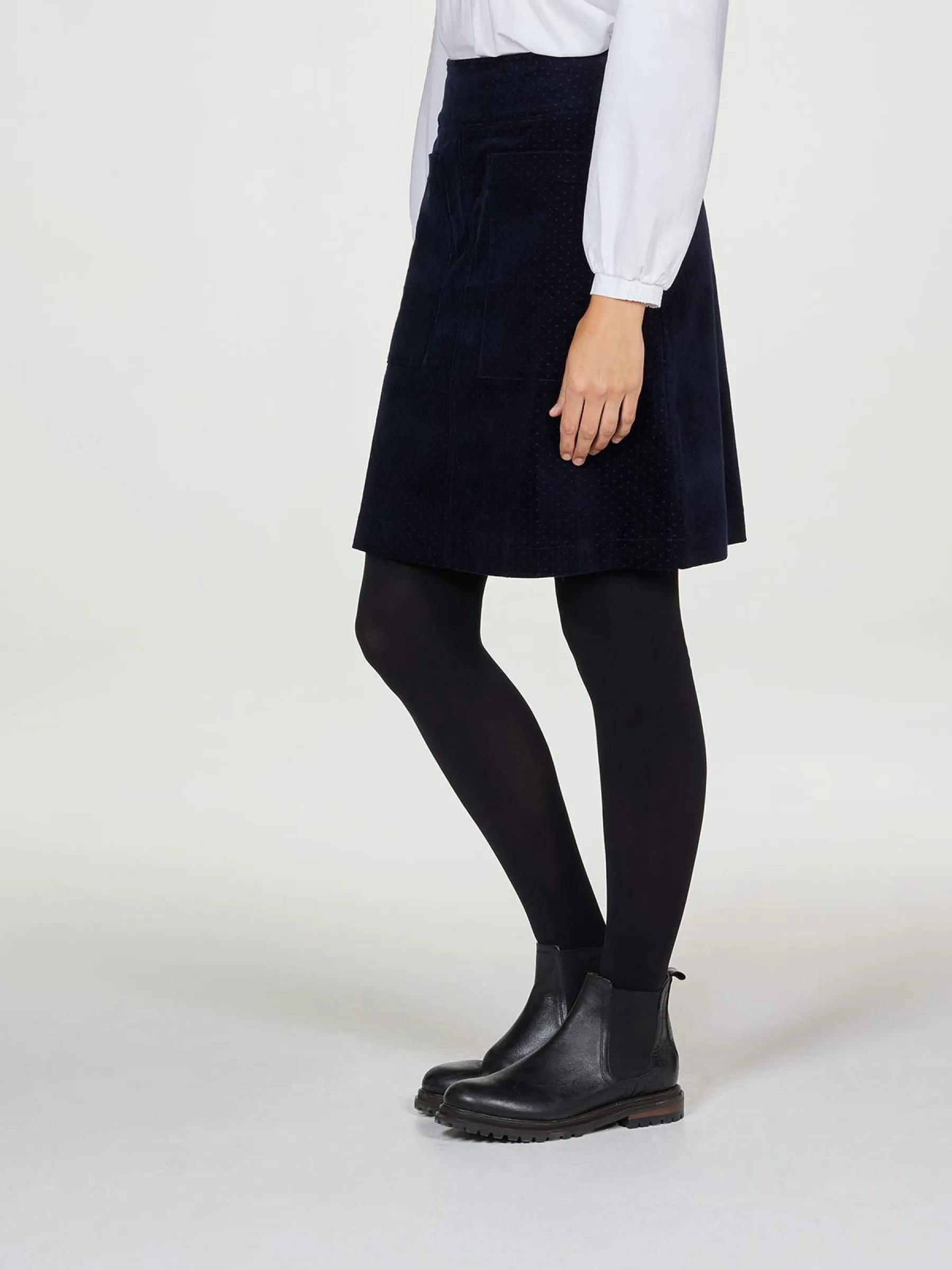 Fayette Velvet Pocket Front Skirt - Dark Navy