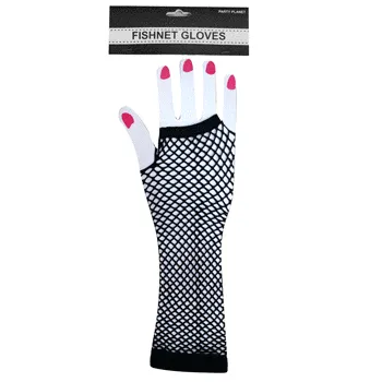 Fishnet Fingerless Long Gloves - Black