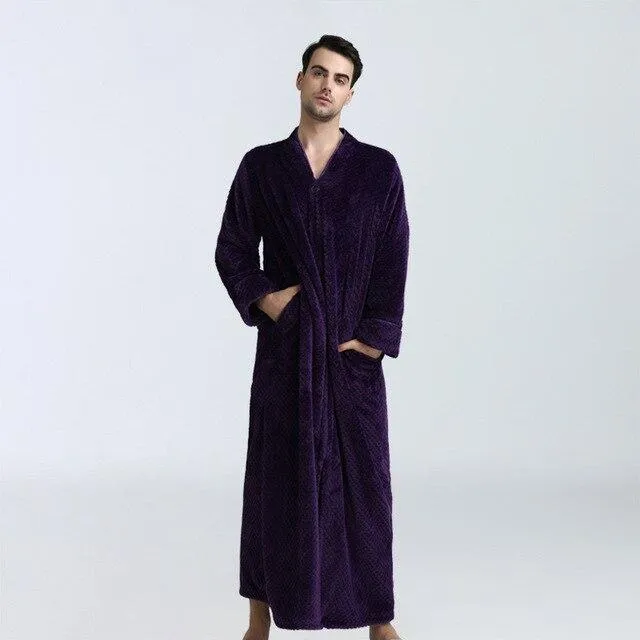 Flannel Robe Male Winter Dressing Warm Fleece Long Thick Men's Bathrobe Nightgowns Menâ€˜s Bath Robe Winter Sleep L XL XXL XXXL