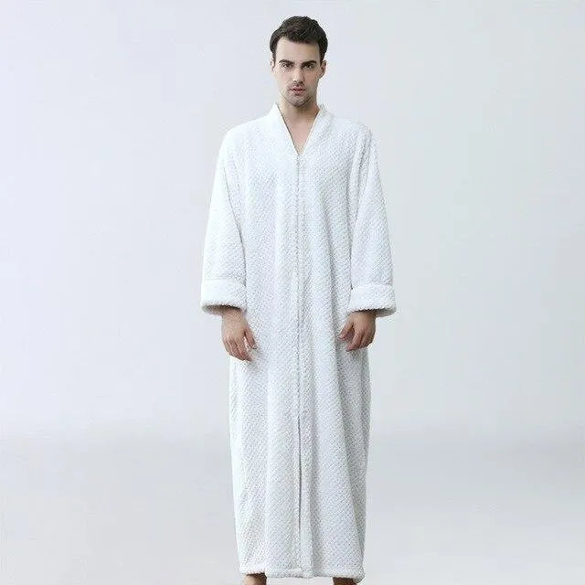 Flannel Robe Male Winter Dressing Warm Fleece Long Thick Men's Bathrobe Nightgowns Menâ€˜s Bath Robe Winter Sleep L XL XXL XXXL