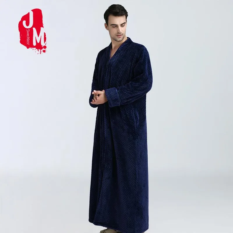 Flannel Robe Male Winter Dressing Warm Fleece Long Thick Men's Bathrobe Nightgowns Menâ€˜s Bath Robe Winter Sleep L XL XXL XXXL