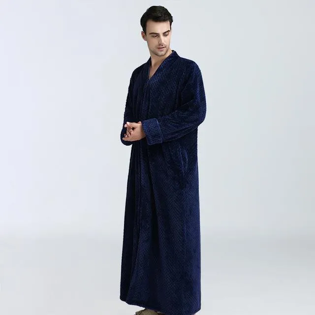 Flannel Robe Male Winter Dressing Warm Fleece Long Thick Men's Bathrobe Nightgowns Menâ€˜s Bath Robe Winter Sleep L XL XXL XXXL