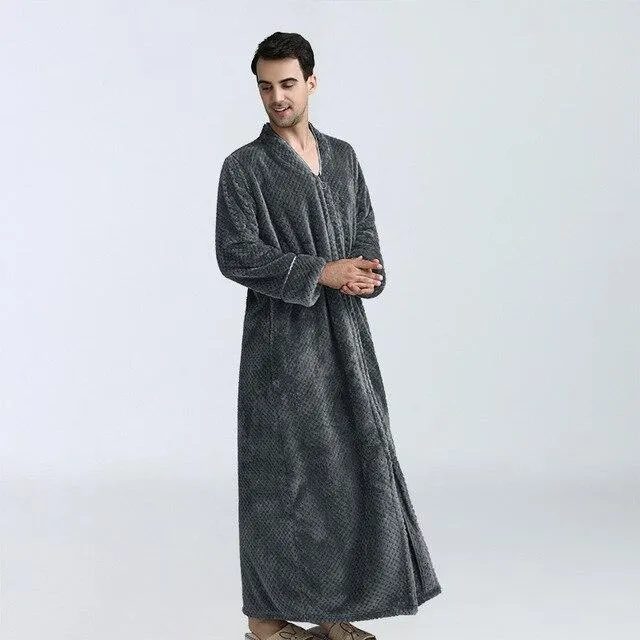 Flannel Robe Male Winter Dressing Warm Fleece Long Thick Men's Bathrobe Nightgowns Menâ€˜s Bath Robe Winter Sleep L XL XXL XXXL