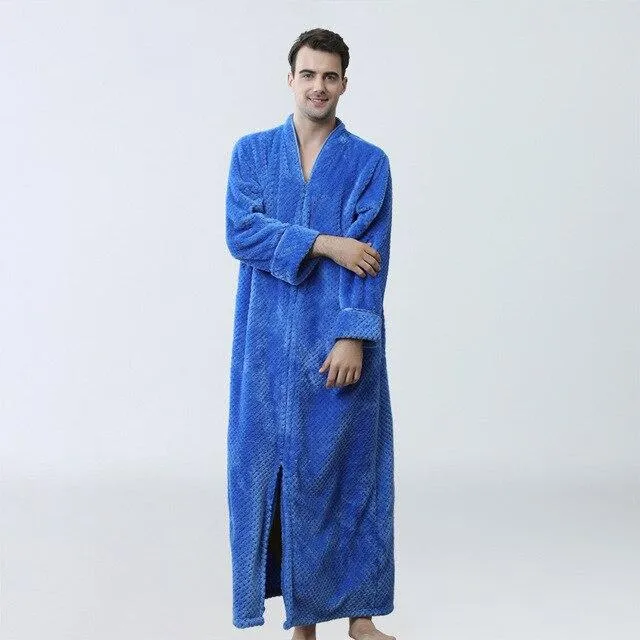 Flannel Robe Male Winter Dressing Warm Fleece Long Thick Men's Bathrobe Nightgowns Menâ€˜s Bath Robe Winter Sleep L XL XXL XXXL