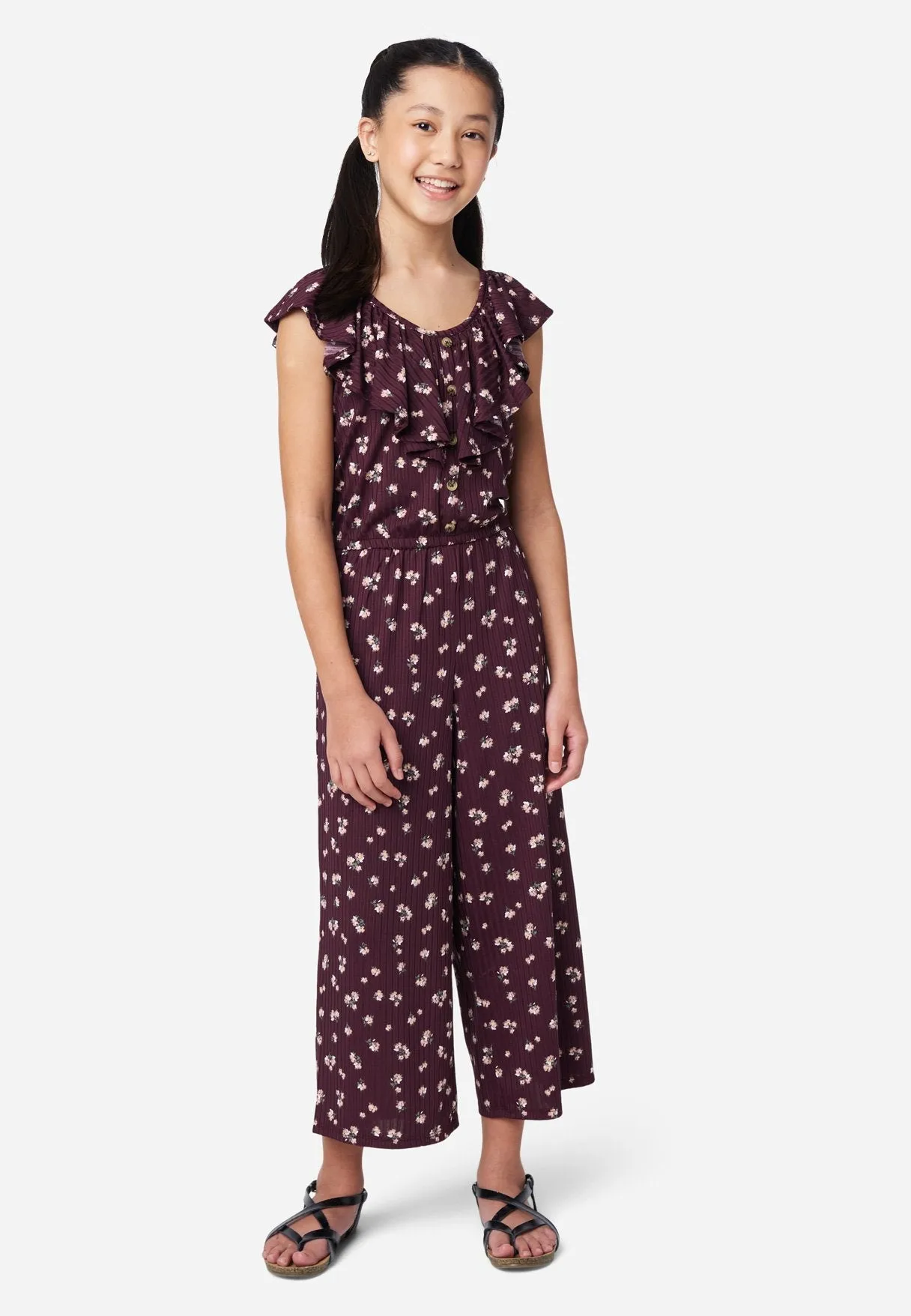 Floral Button-Front Jumpsuit