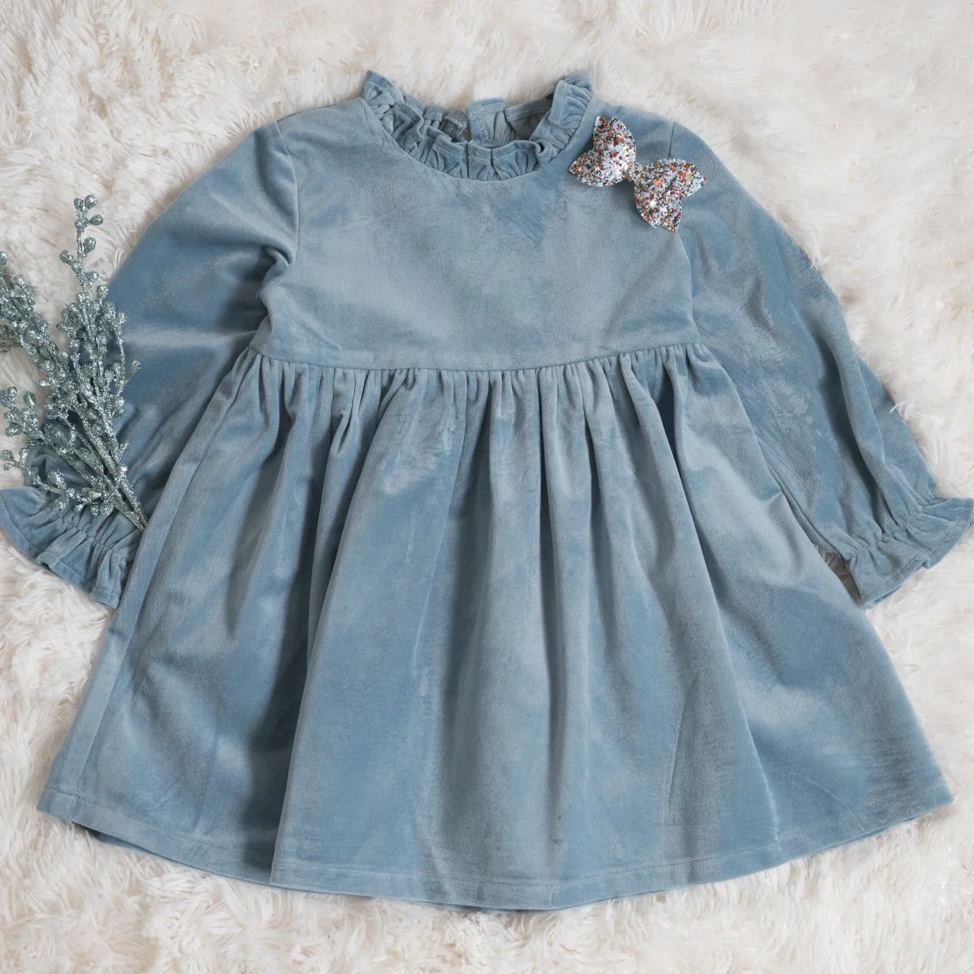Girls Blue Christmas Dress In Velvet