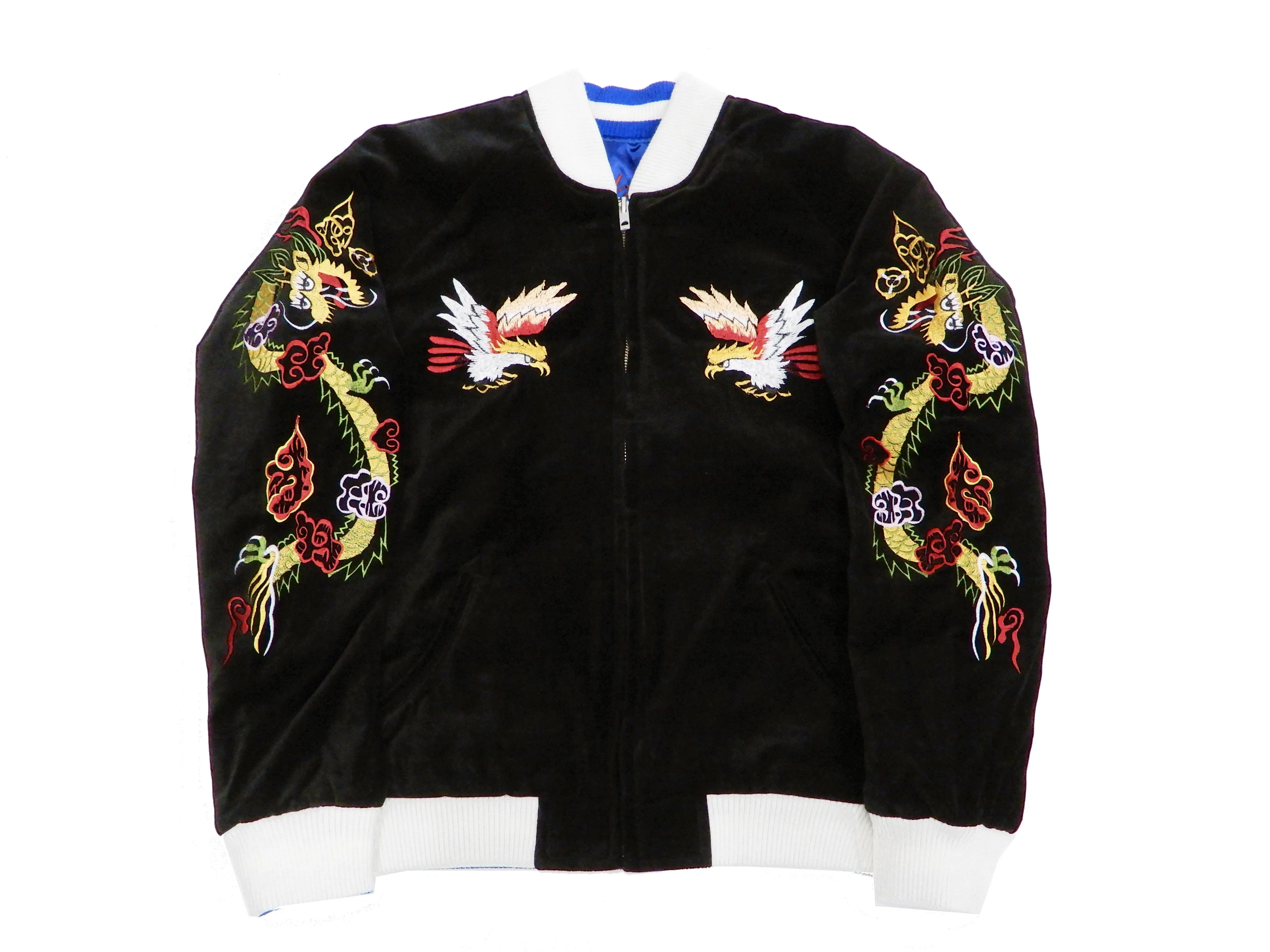 Hanatabi Gakudan Men's Velvet Japanese Souvenir Jacket Japan Map Sukajan Script SVJ-001