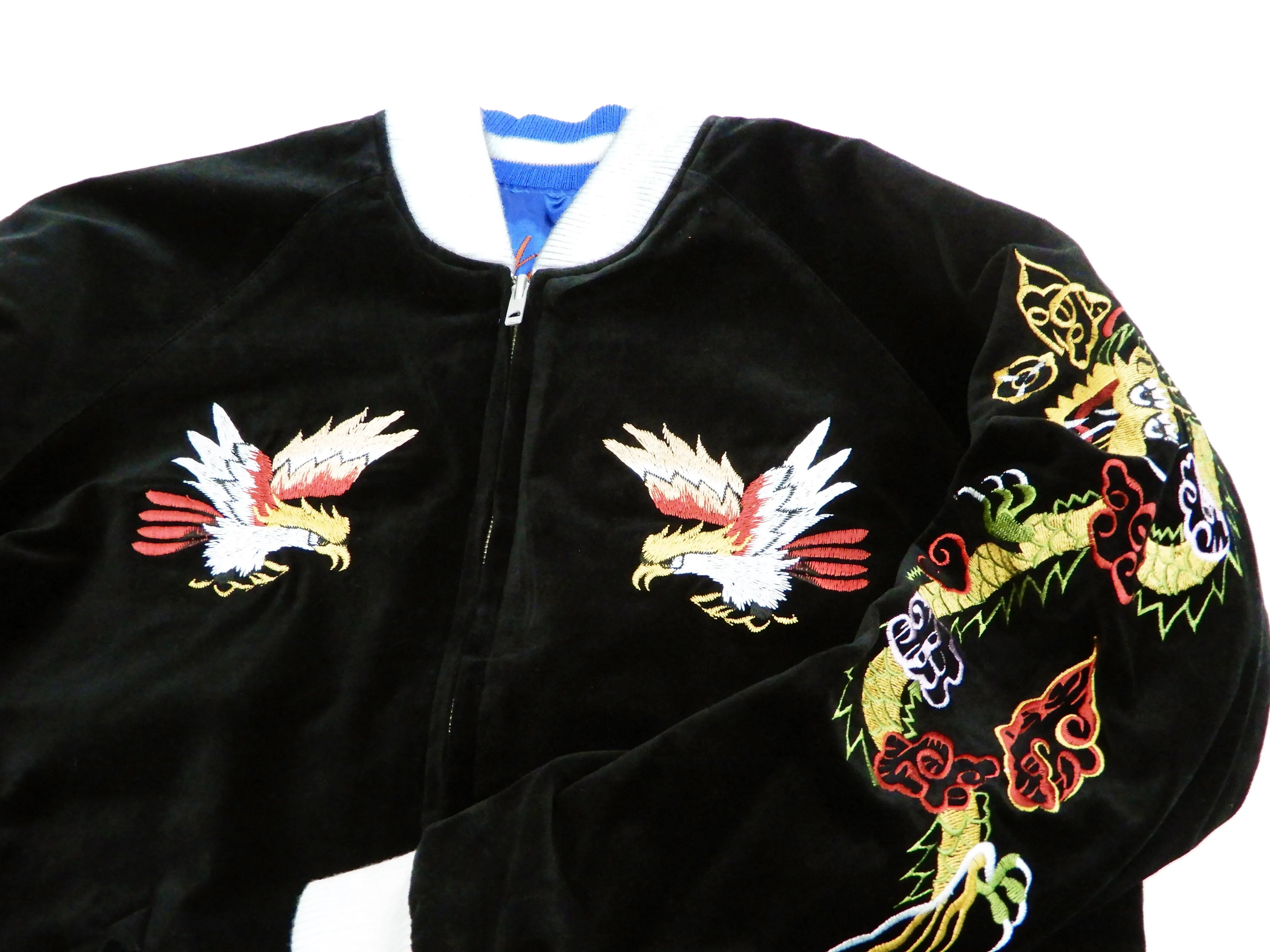 Hanatabi Gakudan Men's Velvet Japanese Souvenir Jacket Japan Map Sukajan Script SVJ-001