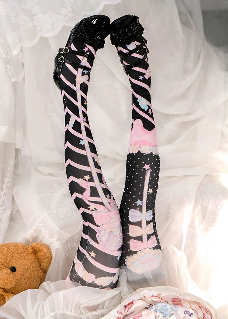 Holy Scepter Print Velvet Over Knee Tights