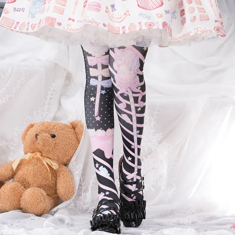Holy Scepter Print Velvet Over Knee Tights
