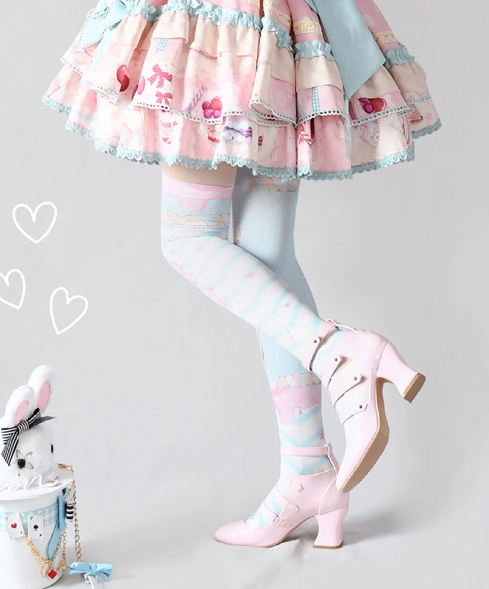 Holy Scepter Print Velvet Over Knee Tights