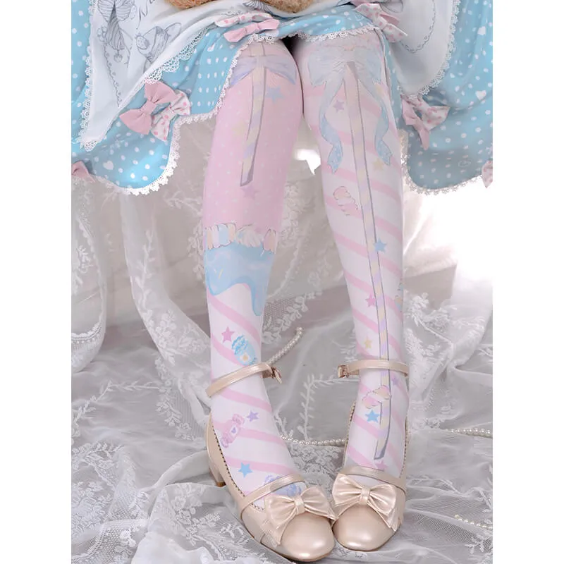 Holy Scepter Print Velvet Over Knee Tights