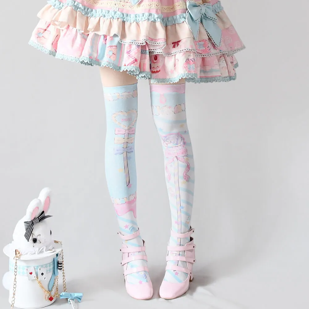Holy Scepter Print Velvet Over Knee Tights
