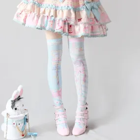 Holy Scepter Print Velvet Over Knee Tights