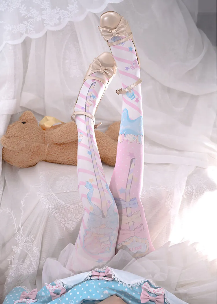 Holy Scepter Print Velvet Over Knee Tights