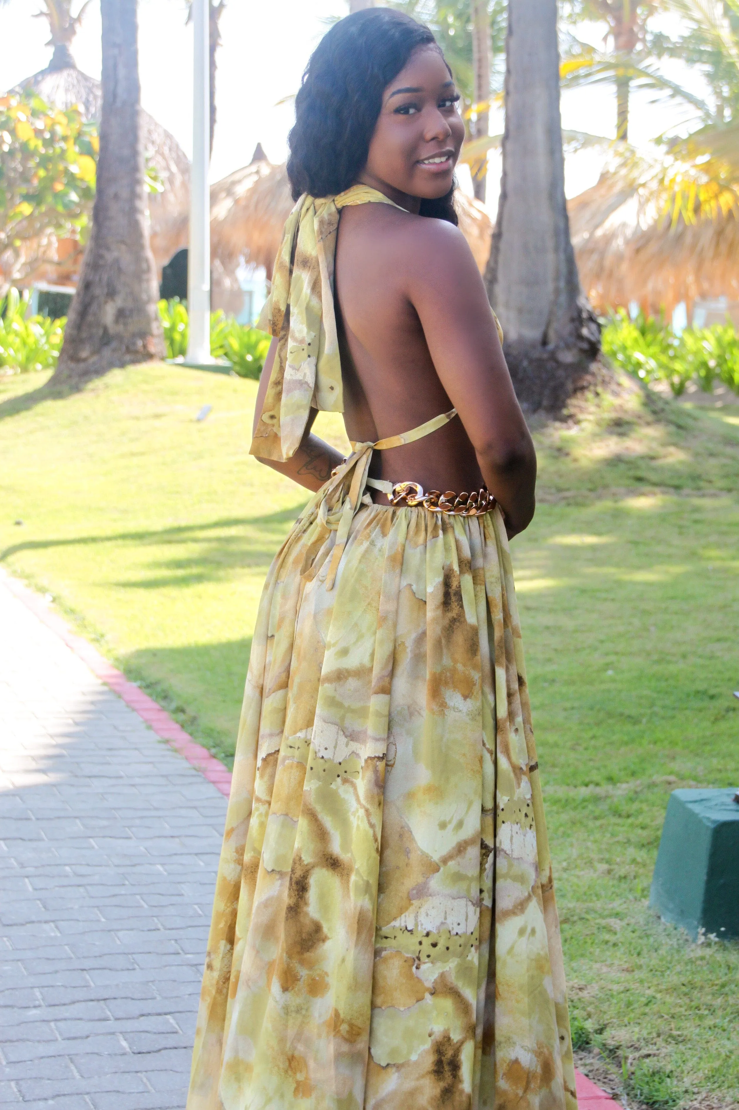 Honey Love Cutout Maxi Dress: Mustard