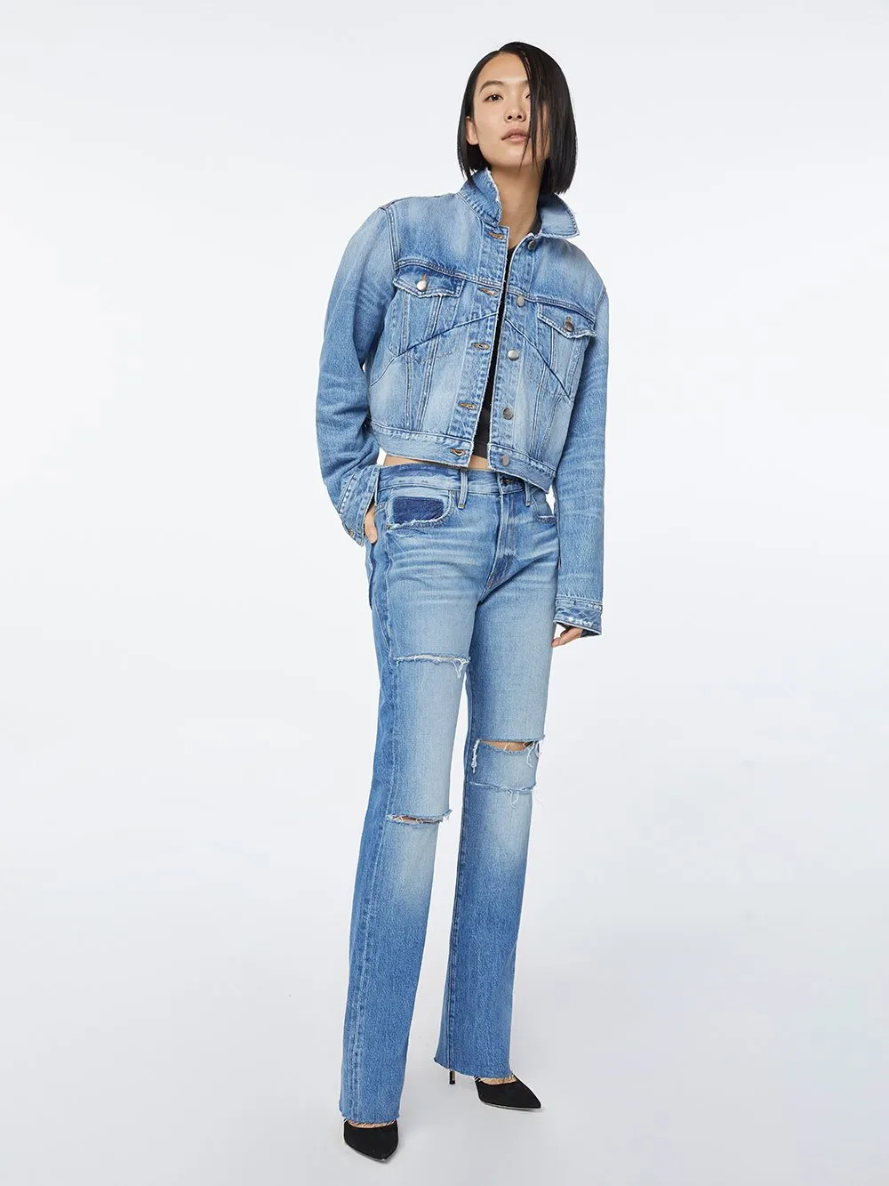 Imaan x FRAME Le Jagged Crop Jacket -- Kalmia