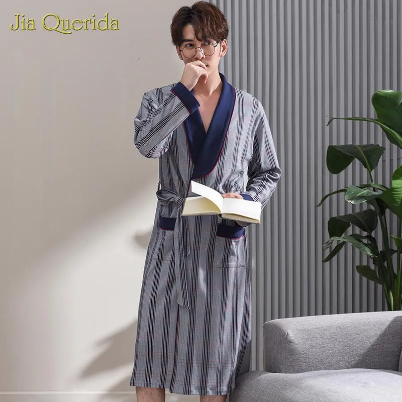 Japanese Kimono Long Sleeves 100% Cotton Brand Bathrobe High Quality Luxury Men Robe Lapel Belted Nightgown Robe Bath Robes Men