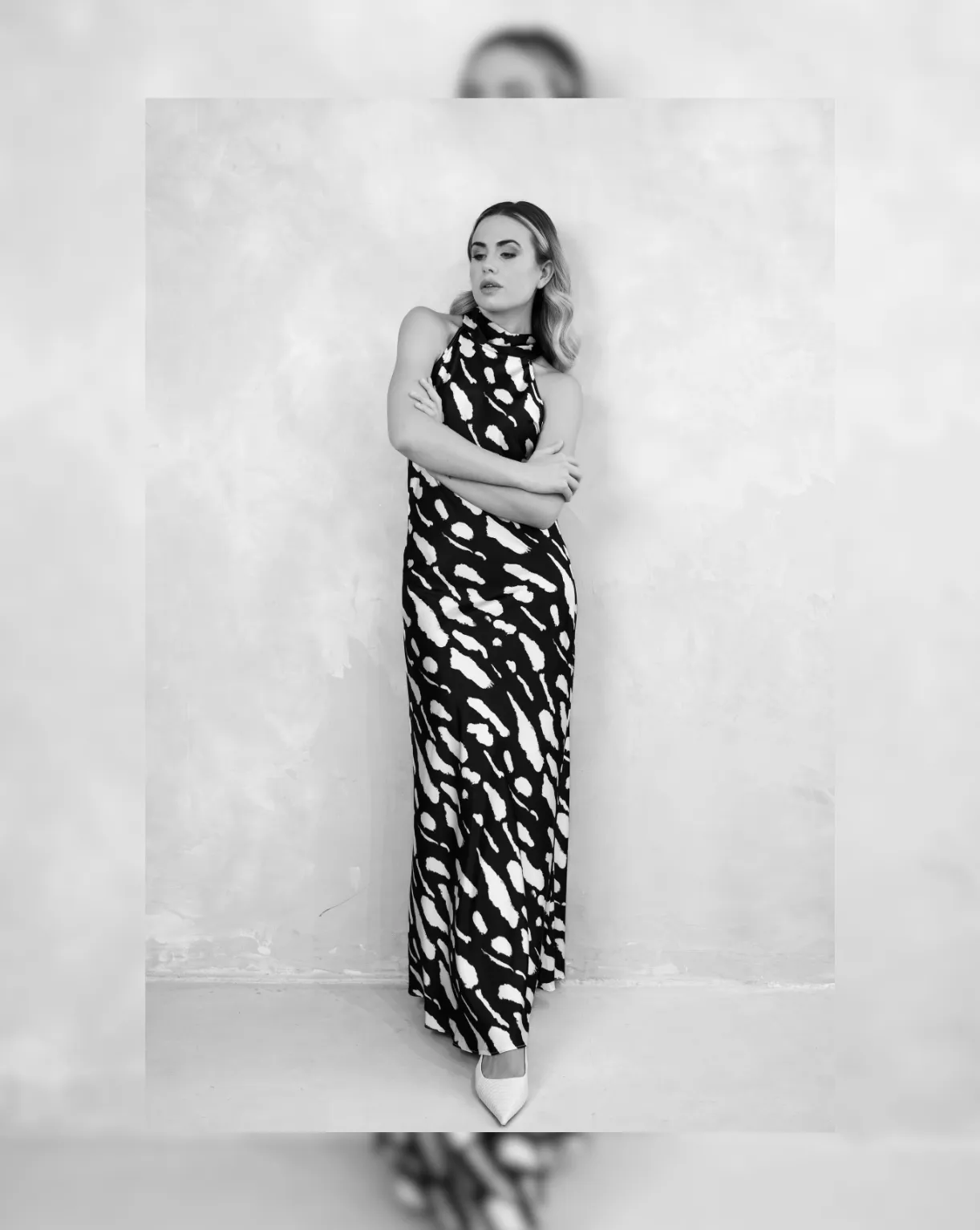 Jenna Halterneck Dress | Black & Ivory
