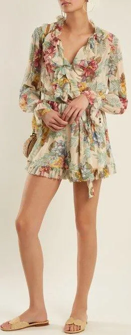 'Kali' Floral-Print Silk-Georgette Playsuit