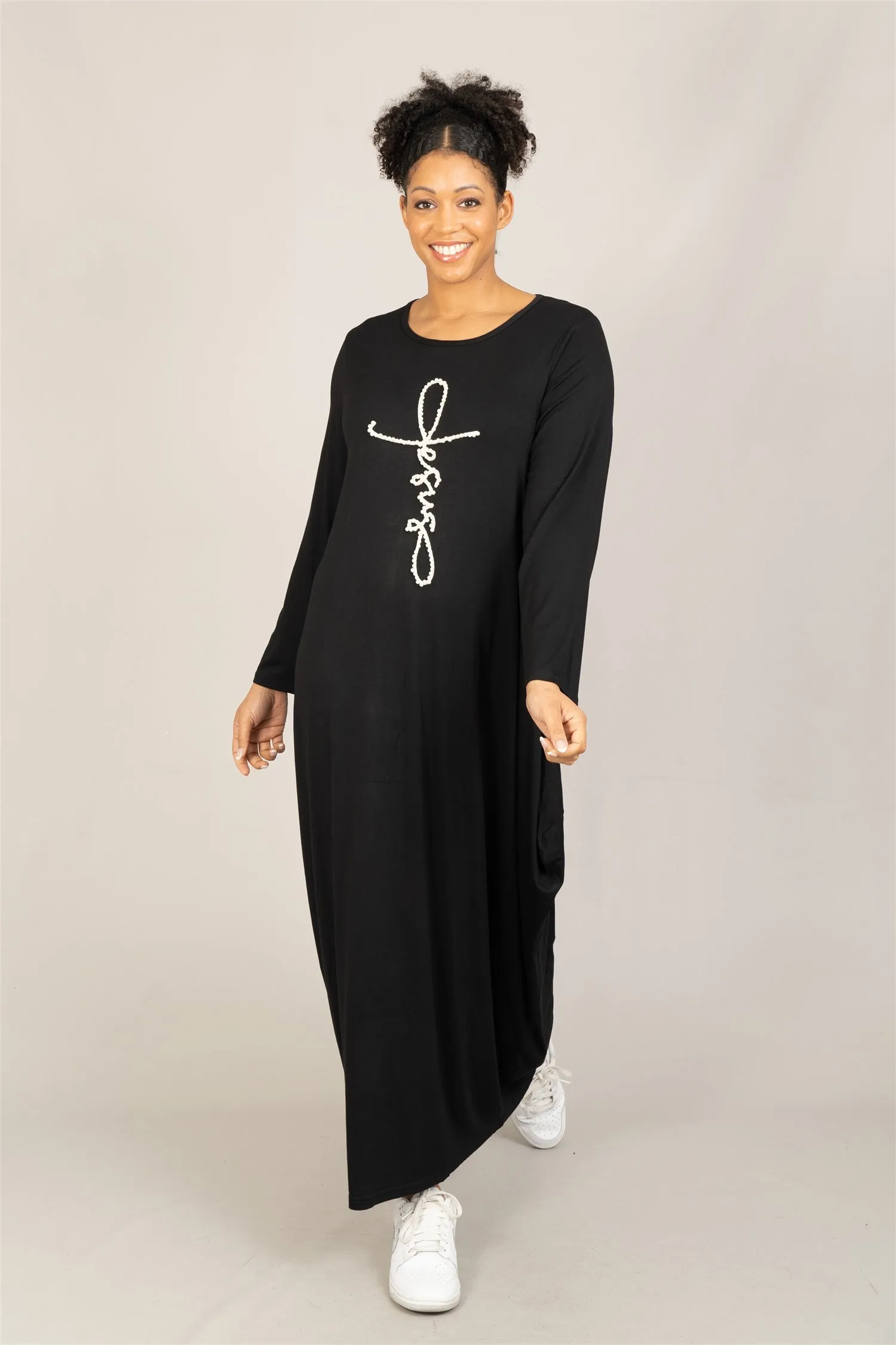 KaraChic CHH23055LS Jesus Pearl Knit Maxi Dress